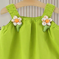 Girls Green Flower Applique Top With Shorts Sets Sets