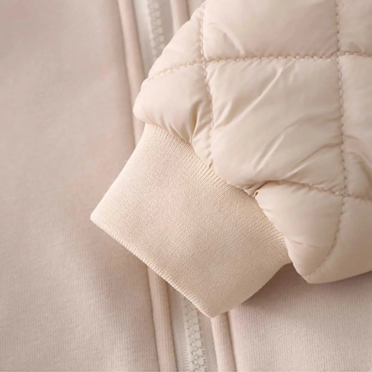 Boys Beige Long Sleeve Fleece Jacket With Quilted Vest & Jogger Sets Sets