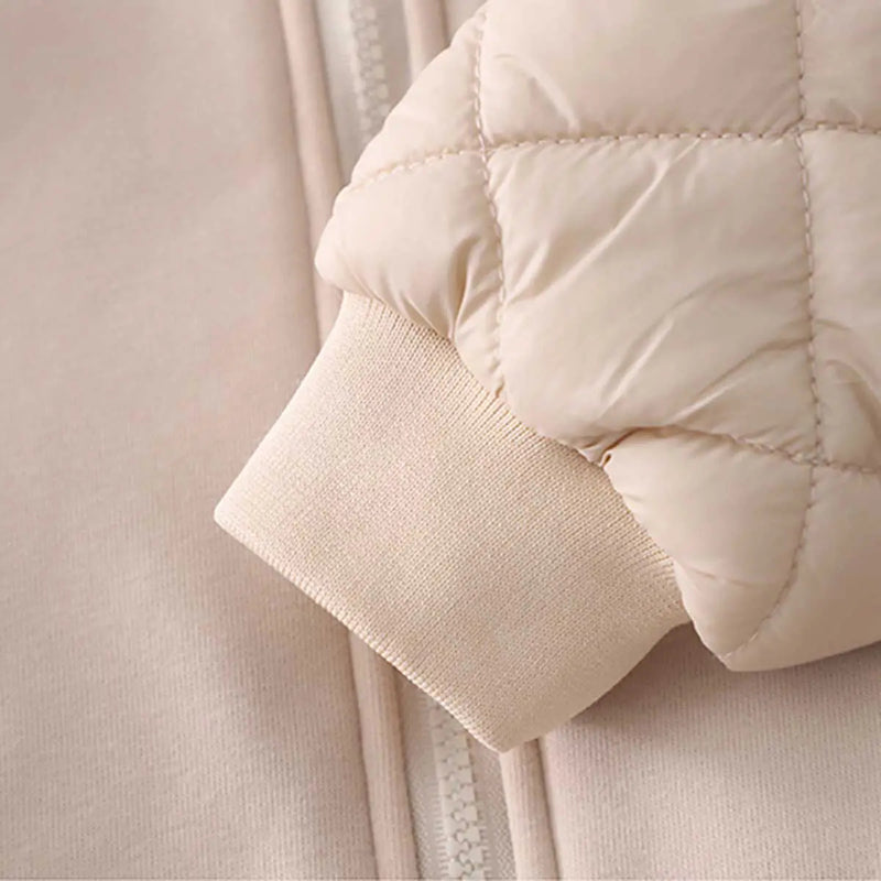 Boys Beige Long Sleeve Fleece Jacket With Quilted Vest & Jogger Sets Sets