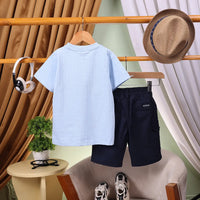 Boys Blue Typographic Applique Short Sleeve T-Shirt With Elasticated Shorts Sets 2 pc. Sets