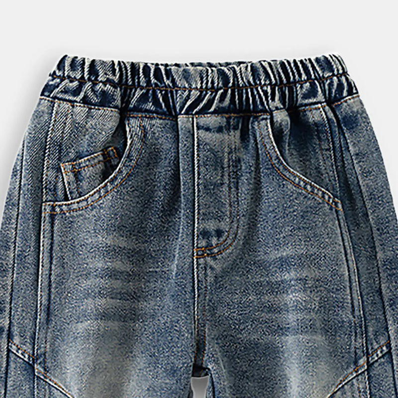 Boys Light Blue Relaxed Fit Denim Jeans with Whisker Detail Pants