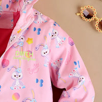 Girls Pink Rabbit Cartoon Printed Hooded Zipper Jacket Coats & Jackets