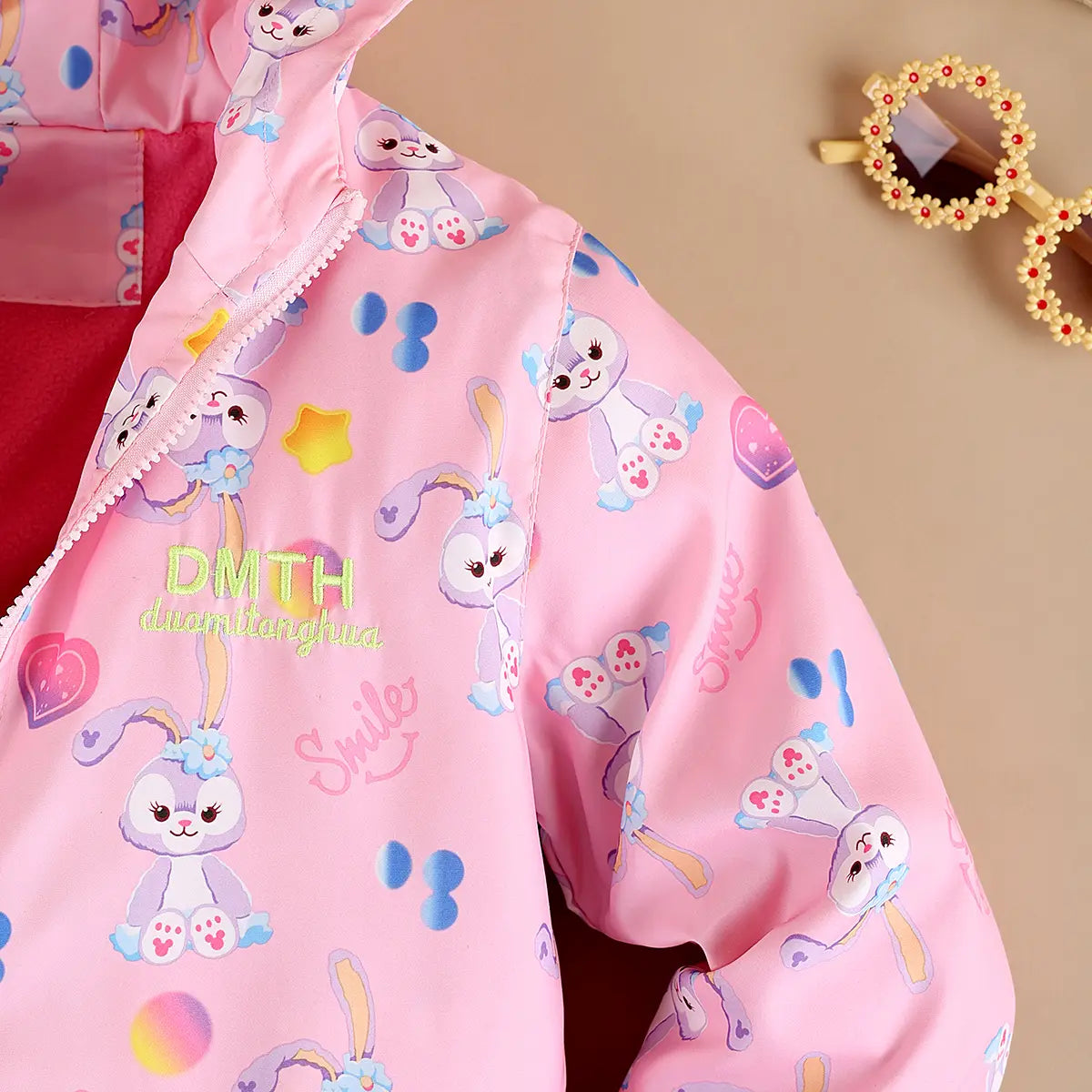 Girls Pink Rabbit Cartoon Printed Hooded Zipper Jacket Coats & Jackets