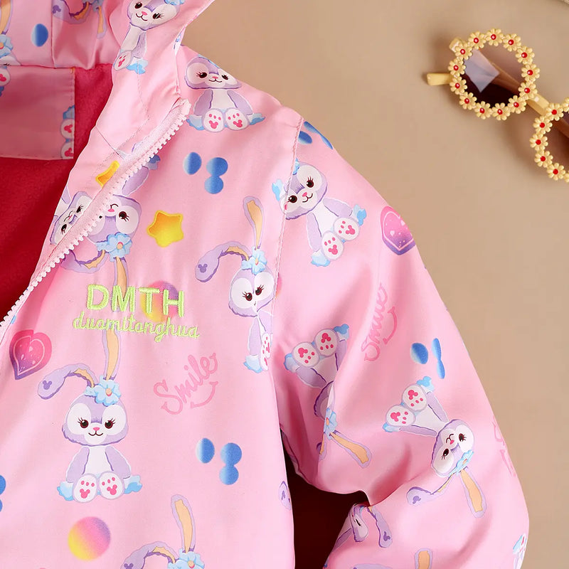 Girls Pink Rabbit Cartoon Printed Hooded Zipper Jacket Coats & Jackets