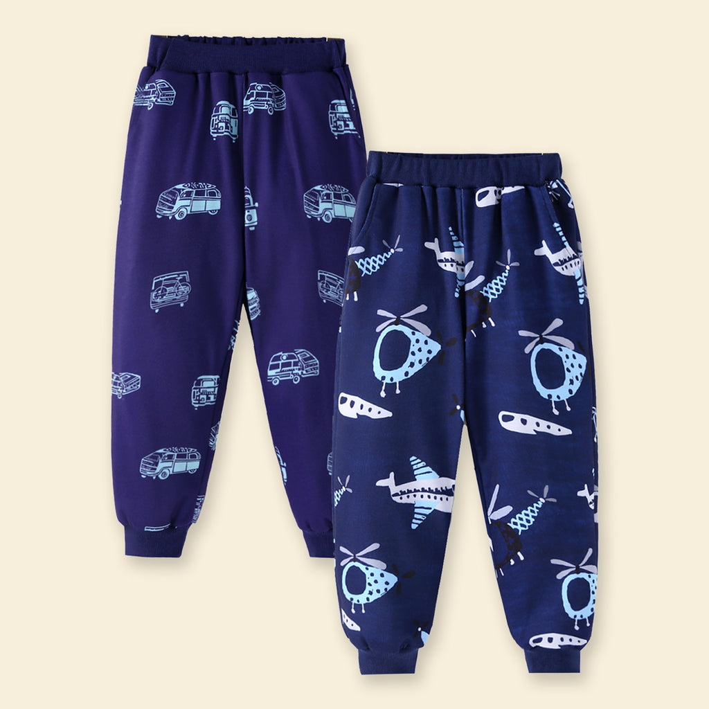 Girls Navy Blue Printed Joggers - Pack Of 2 Trackpants & Joggers
