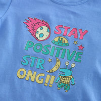Boys Blue Typographic Printed T-Shirt With Denim Shorts Set 2 pc. Sets