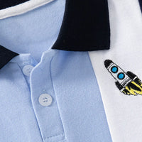Boys Sky Blue Color-blocked Polo T-Shirt With Short Sleeves Tshirts