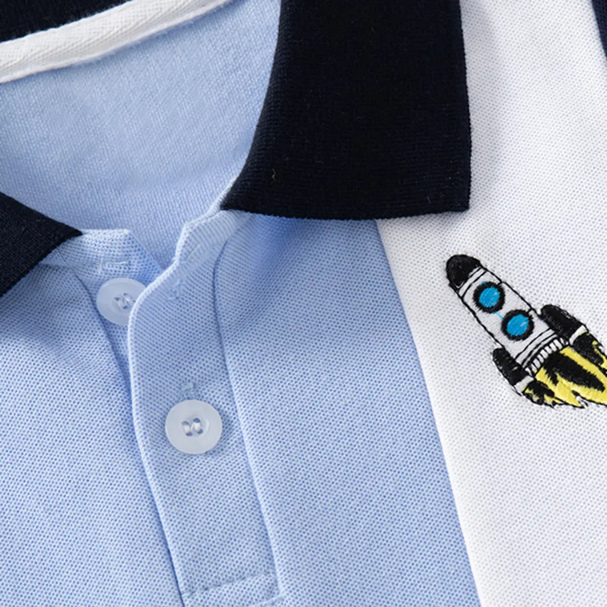 Boys Sky Blue Color-blocked Polo T-Shirt With Short Sleeves Tshirts