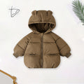 Girls Light Brown Solid Front Zipper Hooded Puffer Jacket Coats & Jackets Light Brown 1-2 Y