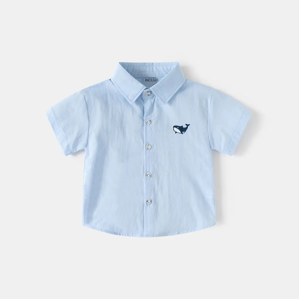 Boys Sky Blue Shark Embroidered Casual Shirt Shirts