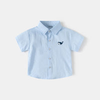 Boys Sky Blue Shark Embroidered Casual Shirt Shirts