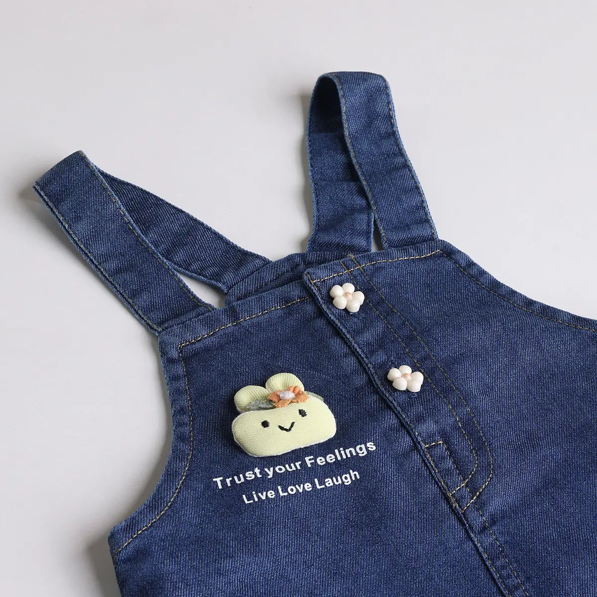 Girls Yellow Applique Printed T-Shirt With Denim Dungaree and Diaper Cover Sets 3 pc. Sets