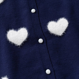 Girls Navy Blue Self Heart Design Winter Cardigan Sweaters & Cardigans