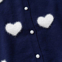 Girls Navy Blue Self Heart Design Winter Cardigan Sweaters & Cardigans