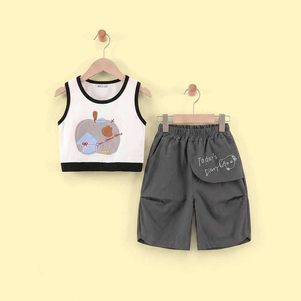 Girls White Applique Sleeveless Tank Top With Shorts Sets 2 pc. Sets White 1-2 Y