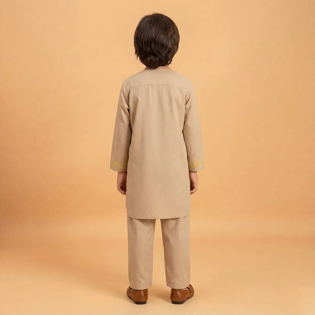 Boys Khaki Embroidered Kurta With Pajama Sets Ethnicwear Boys