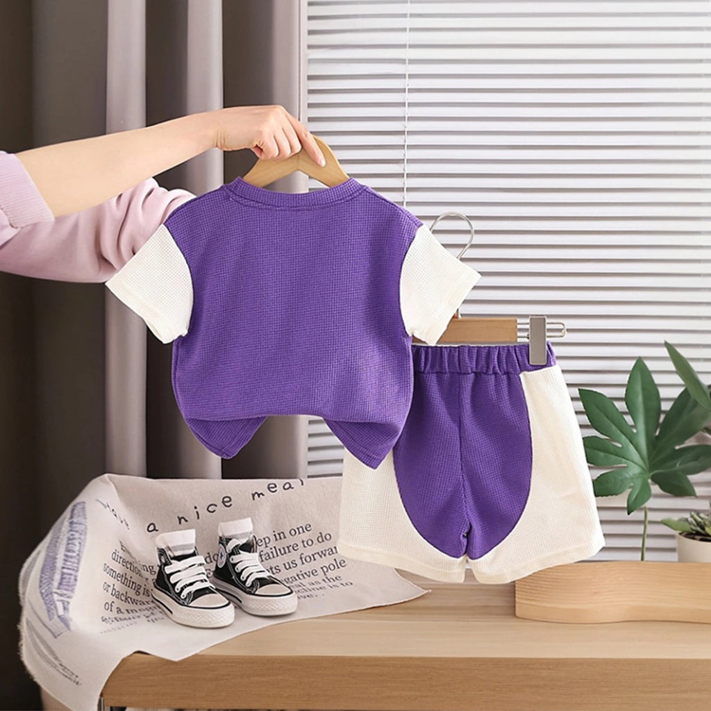 Boys Purple Horse Printed Short Sleeve T-Shirt With Elasticated Shorts Sets 2 pc. Sets