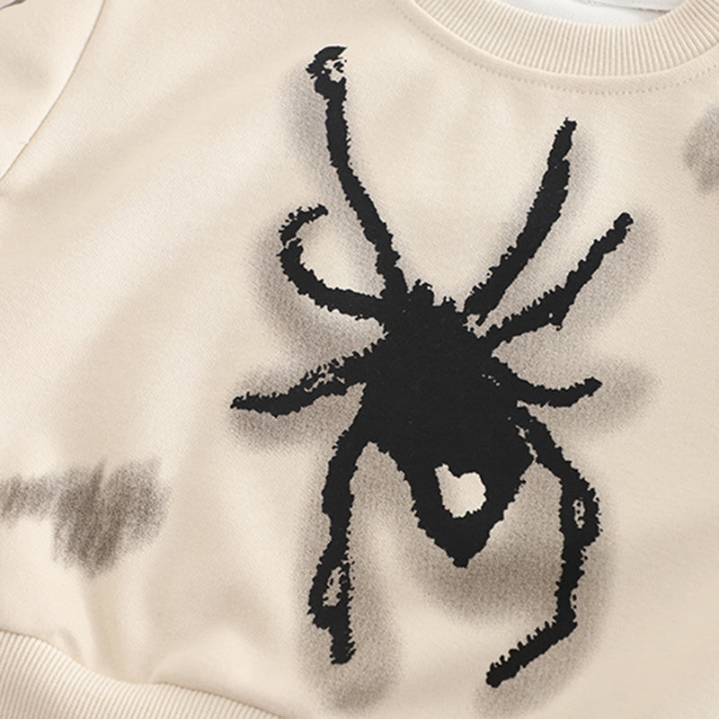 Boys Beige Spider Printed Winter Sweatshirt With Denim Pants Set 2 pc. Sets