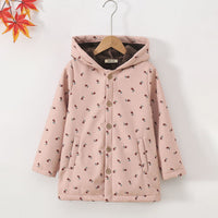 Girls Peach Floral Printed Hooded Jacket Coats & Jackets Peach 2-3 Y