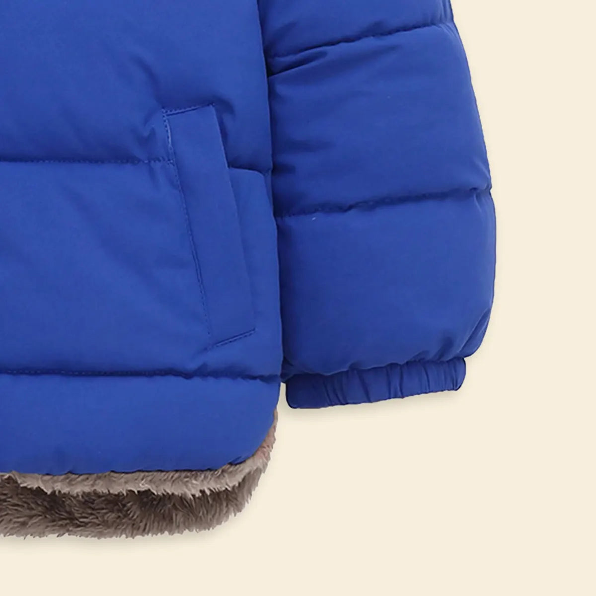 Boys Royal Blue Zip-up Puffer Jacket With Bear Ear On Hood Coats & Jackets