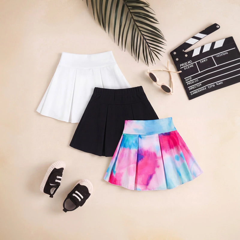 Girls Multicolor Bow Print Pleated Skorts Pack Of 3 Skirts