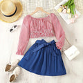 Girls Gingham Check Crop Top With Skirt Set Sets Red 8-9 Y 