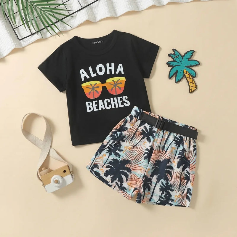 Boys Black Short Sleeve T-Shirt With Tropical Print Shorts Sets 2 pc. Sets Black 1-2 Y