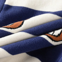 Boys Blue Stripes Knitted Cardigan With Shirt Collar Sweaters & Cardigans
