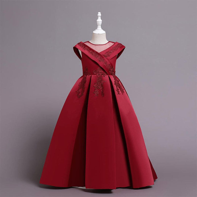 Girls Embroidered Sleeveless Party Wear Dress Party Dresses Red 8-9 Y 