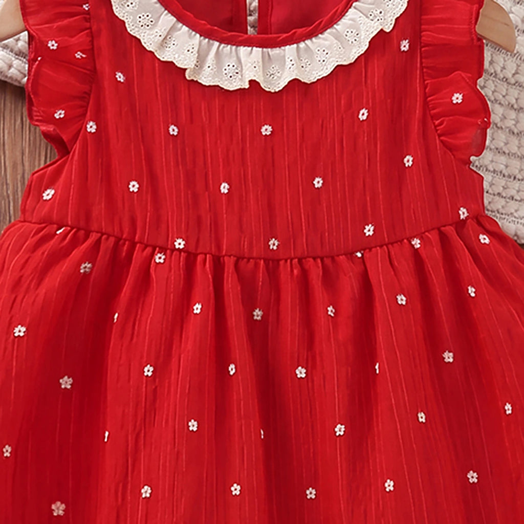 Girls Red Floral Print Flutter Sleeve Fit & Flare Dress Casual Dresses