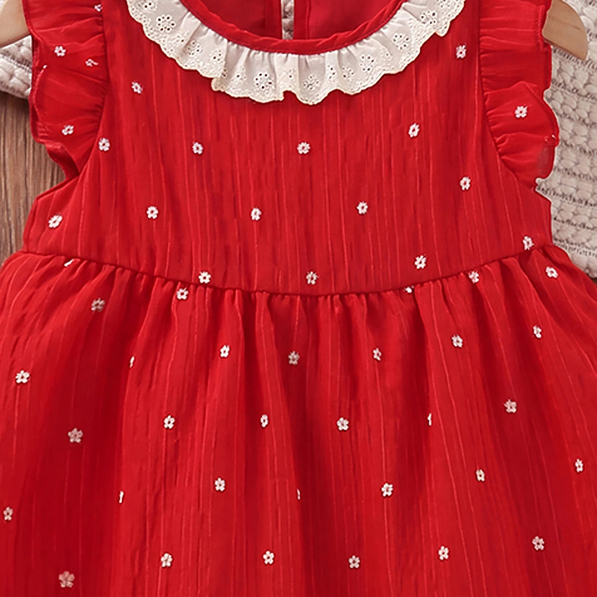Girls Red Floral Print Flutter Sleeve Fit & Flare Dress Casual Dresses