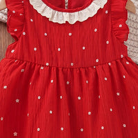 Girls Red Floral Print Flutter Sleeve Fit & Flare Dress Casual Dresses
