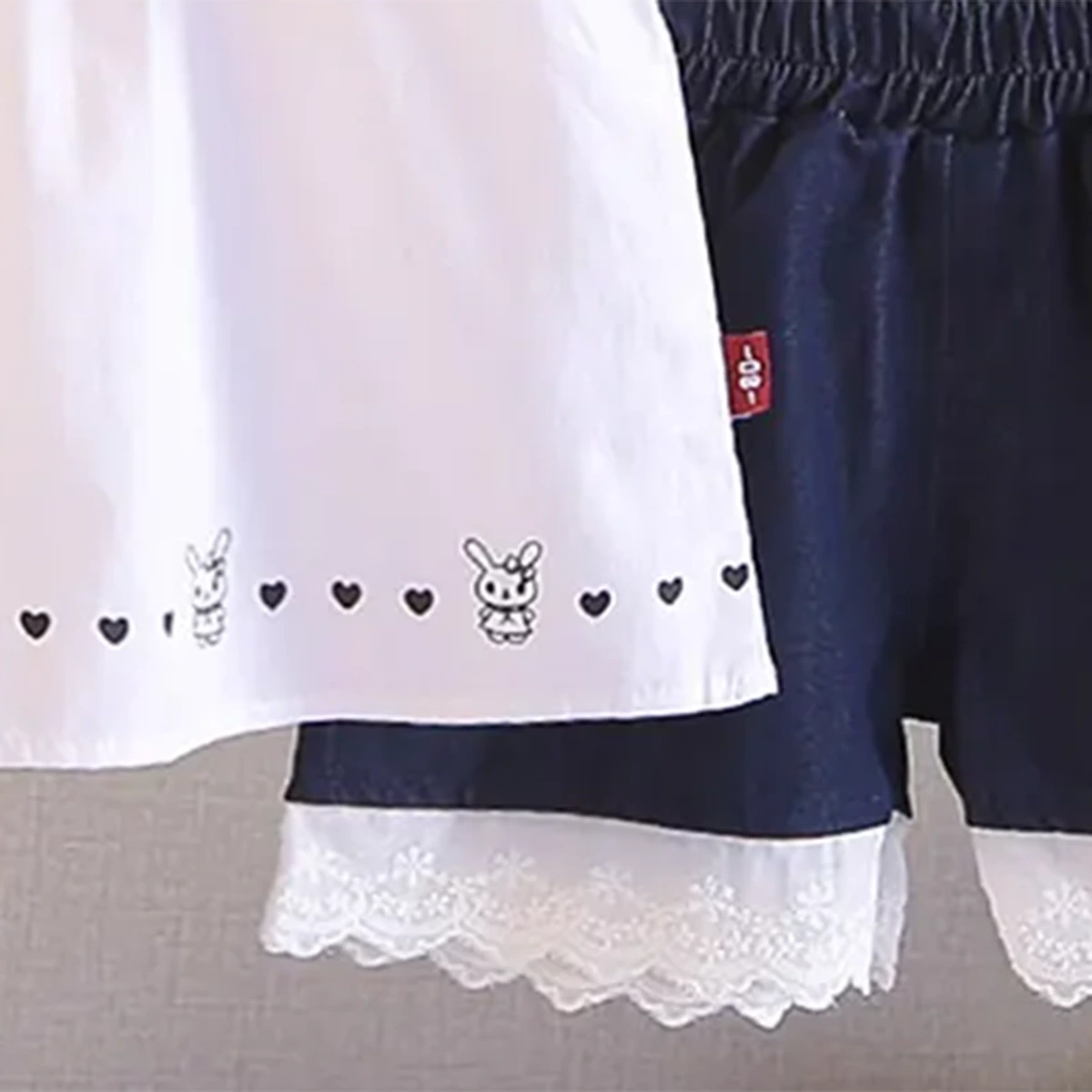 Girls White Bunny & Heart Printed Top With Shorts Sets Sets