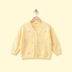 Girls Yellow Floral Long Sleeve Cardigan Sweaters & Cardigans Yellow 1-2 Y