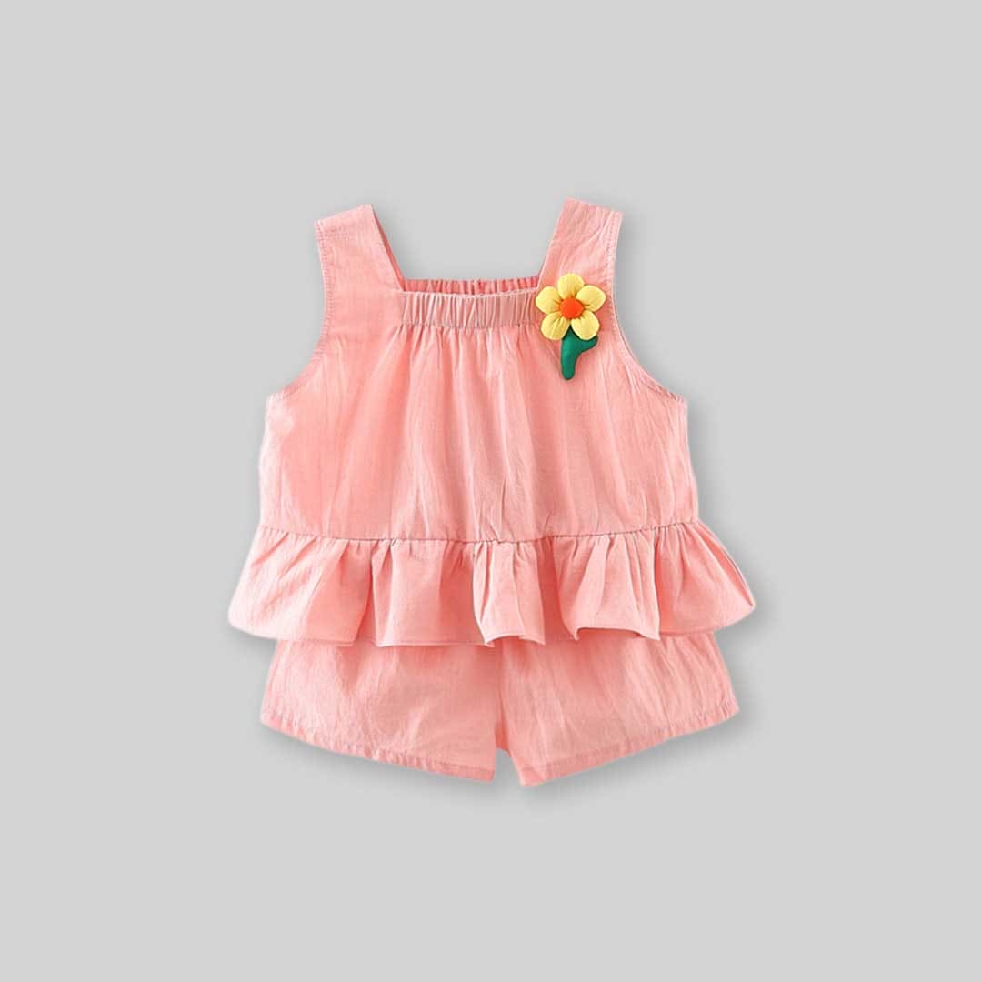 Girls Sleeveless Top With Flower Applique & Shorts Set 2 pc. Sets   