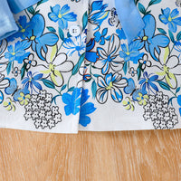 Girls Sky Blue Butterfly Printed Waistcoat Top & Hat With Crop Top & Shorts Summer Set Sets