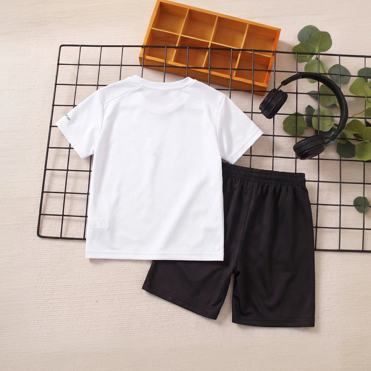 Boys White Typography Print Short Sleeve T-Shirt With Shorts Sets 2 pc. Sets
