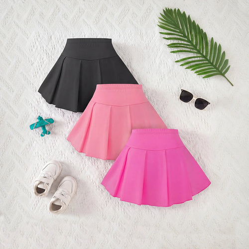Girls Multicolor Bow Print Pleated Skorts Pack Of 3 Skirts