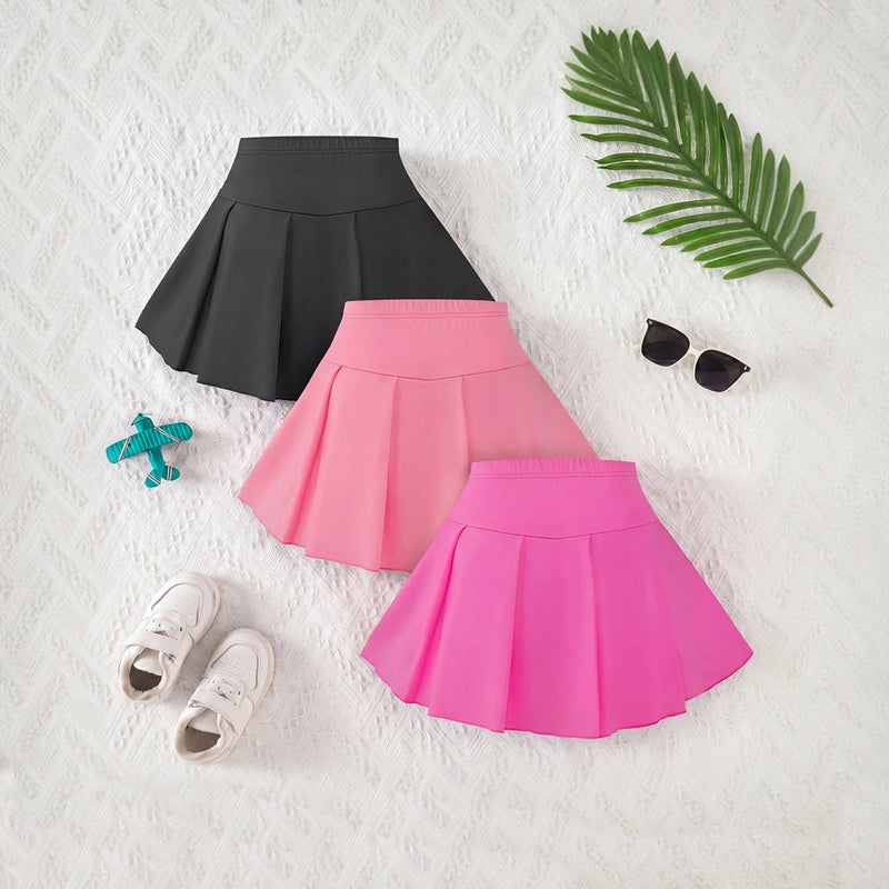 Girls Multicolor Bow Print Pleated Skorts Pack Of 3 Skirts