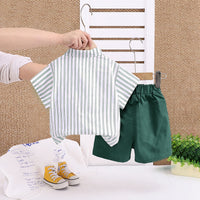 Boys Green Striped Short Sleeve Shirt With Shorts Set 2 pc. Sets