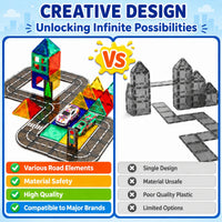 Multicolour 3D Magnetic Tiles Construction Vehicle Set with Road Tracks Trending Accessories