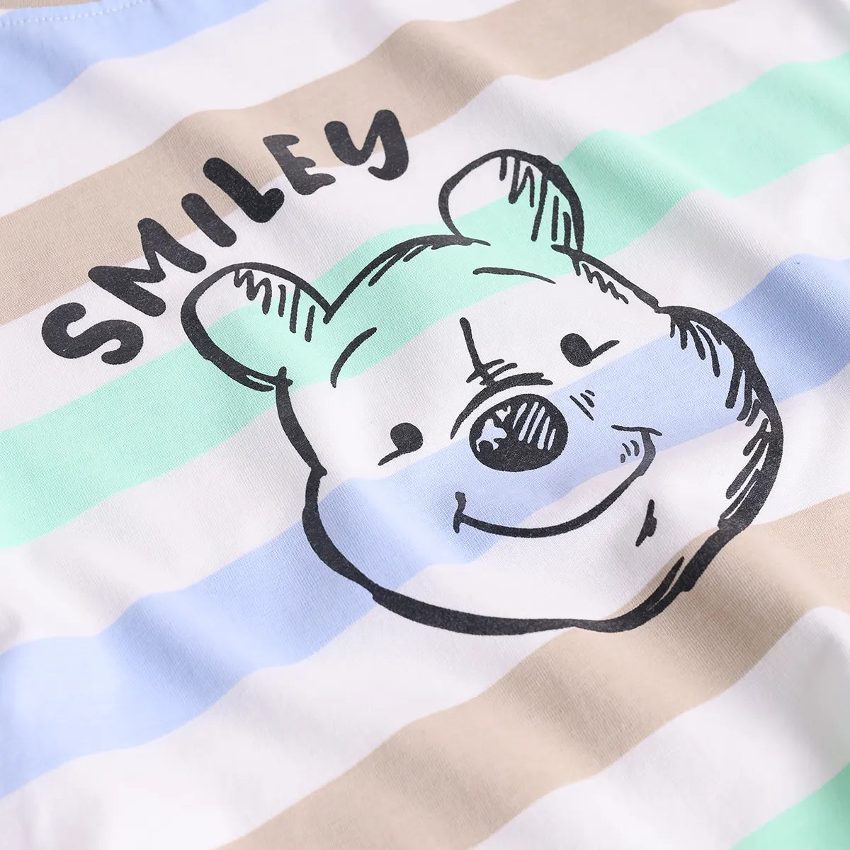 Boys Khaki Stripes and Smiley Printed T-Shirt With Shorts Sets 2 pc. Sets