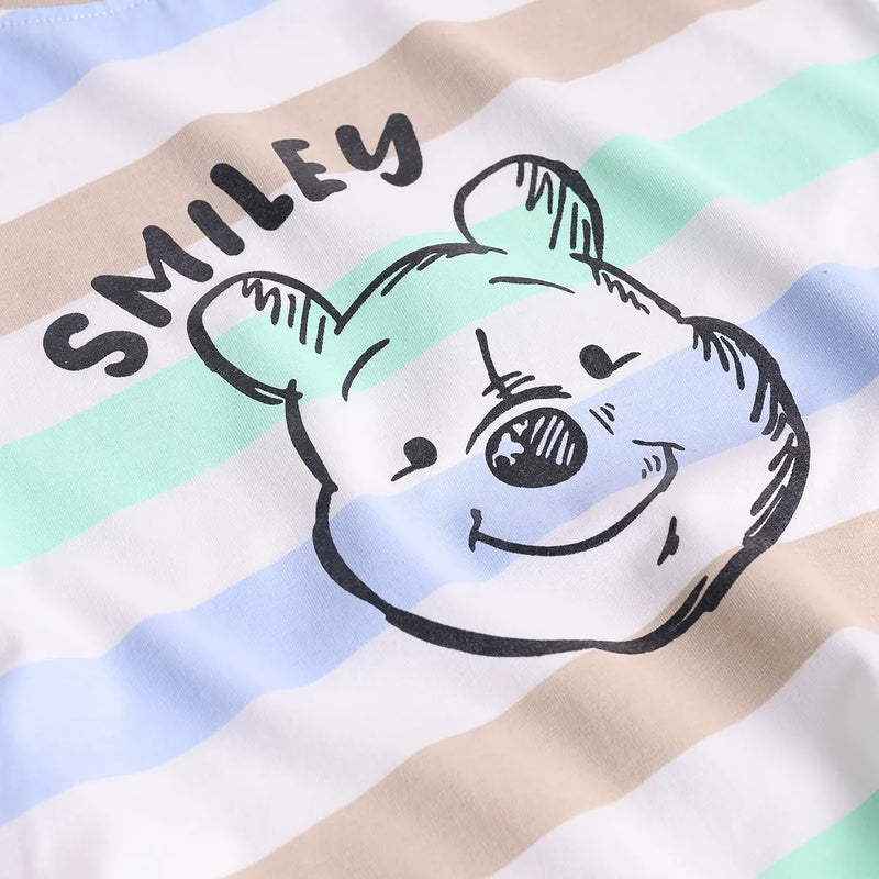 Boys Khaki Stripes and Smiley Printed T-Shirt With Shorts Sets 2 pc. Sets