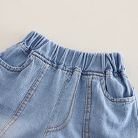Boys Blue Embroidery Applique T-Shirt With Denim Shorts Set 2 pc. Sets