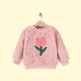 Girls Pink Floral Applique Long Sleeve Fleece Sweatshirt Sweatshirts & Hoodies Pink 1-2 Y