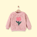 Girls Pink Floral Applique Long Sleeve Fleece Sweatshirt Sweatshirts & Hoodies Pink 1-2 Y