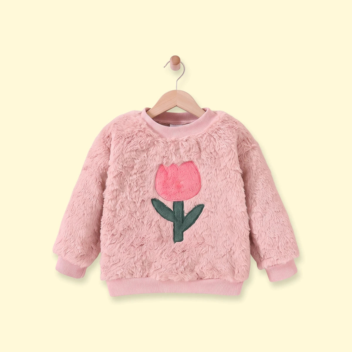 Girls Pink Floral Applique Long Sleeve Fleece Sweatshirt Sweatshirts & Hoodies Pink 1-2 Y