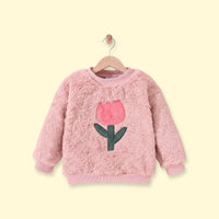 Girls Pink Floral Applique Long Sleeve Fleece Sweatshirt Sweatshirts & Hoodies Pink 1-2 Y