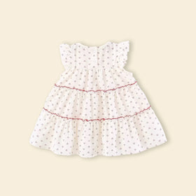 Girls White All-over Bow Printed Tiered A-line Dress Casual Dresses