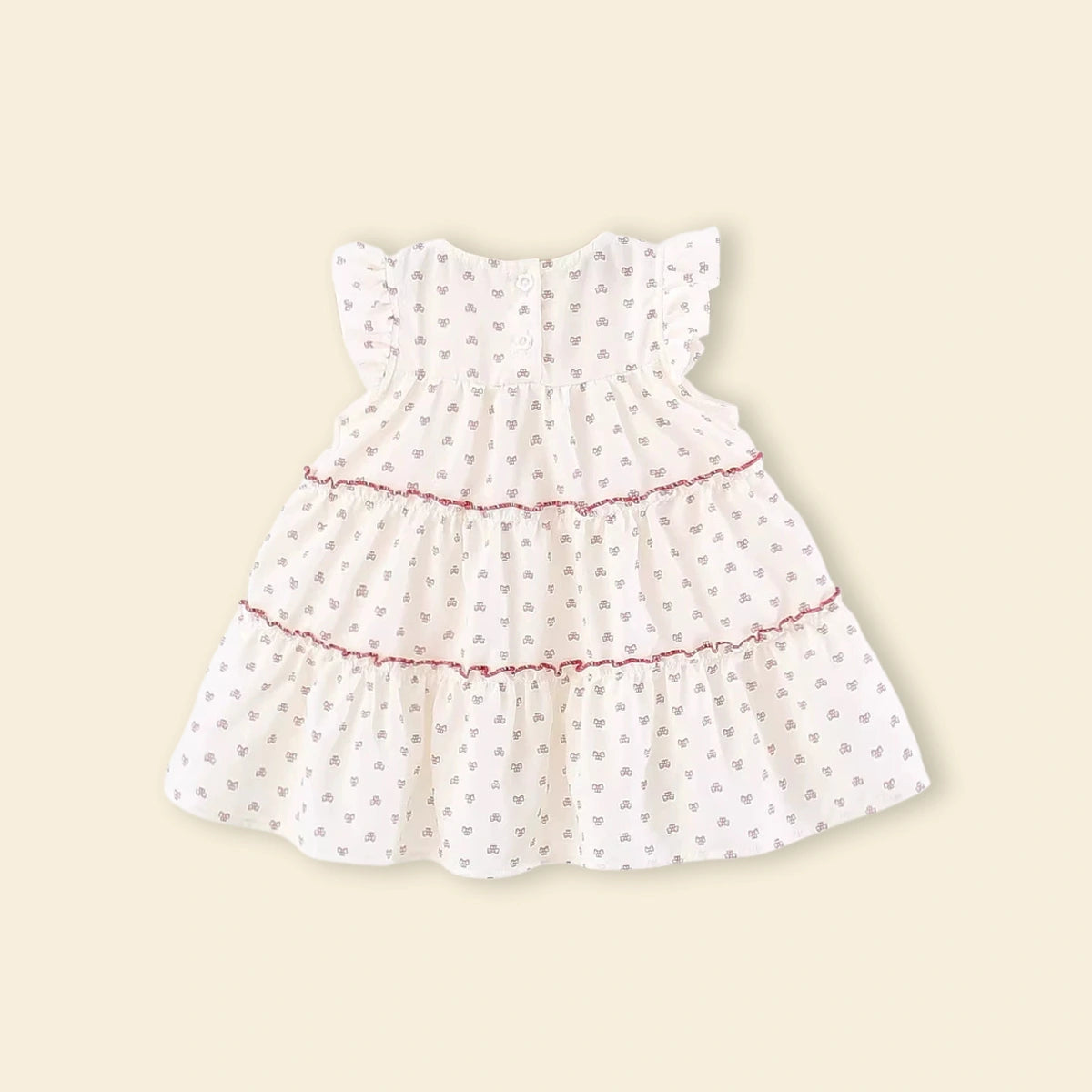 Girls White All-over Bow Printed Tiered A-line Dress Casual Dresses